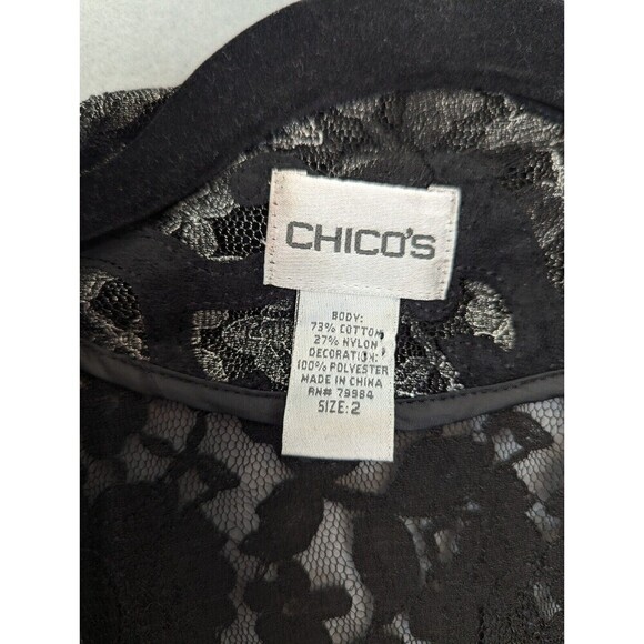 Chicos Jacket Womens Size 2/L Black‎ Lace Sheer Mature Career Office Whimsygoth - Picture 8 of 11